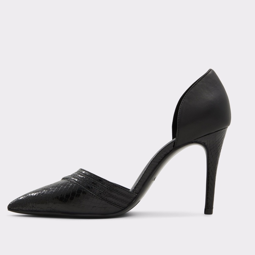 Aldo Caryy Black Faux Leather Snakeskin Stiletto Pump Heels - Picture 4 of 10
